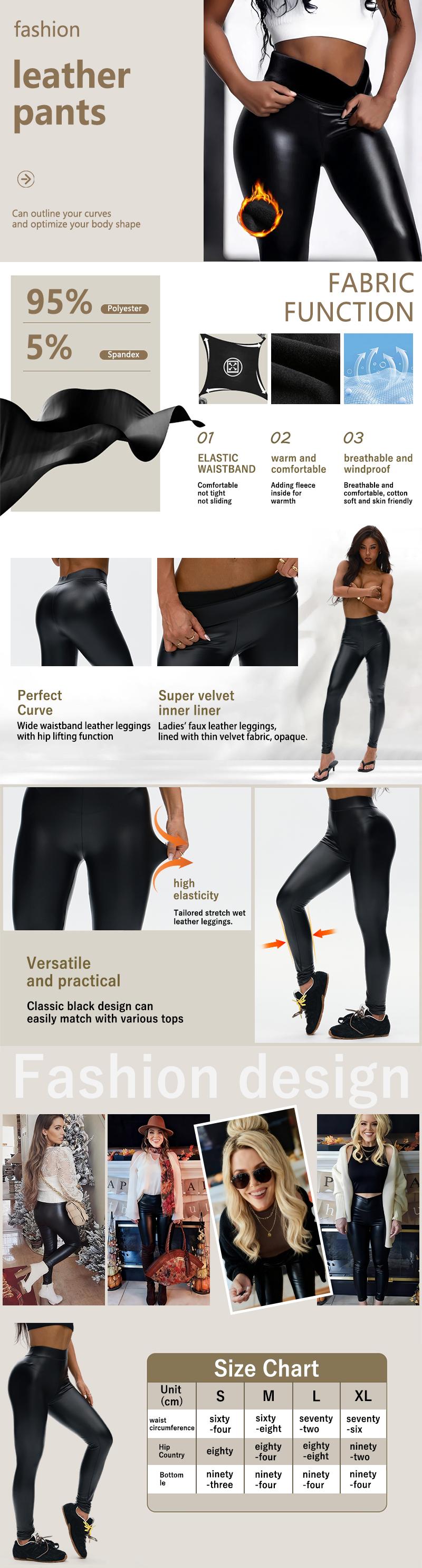 Hijesse Women's Solid Black PU Leather Tummy Control Leggings High Waist Skinny Pants for Yoga Gym Workout Running Casual Sporty Comfy Bottoms for Fall Winter