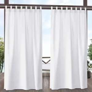 Set of 2 (108"x54") Biscayne Indoor/Outdoor Two-Tone Textured Tab Top Curtain Panel White - Exclusive Home: UV Protection, Weather-Resistant