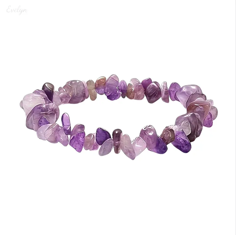 Natural Amethyst Chip Bead Bracelet, Stretch Elastic Crystal Jewelry, Raw Stone Healing Bracelet for Women, Spiritual & Everyday Wear