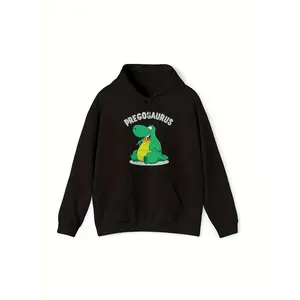 Men's Pregosaurus Dinosaur Pregnancy Announcement Hoodie - Funny Shower Gift for Expecting Fathers, Green Dino & Belly Button Print Sweatshirt, Machine Washable Casual Sportswear with Front Pocket (Regular Fit)