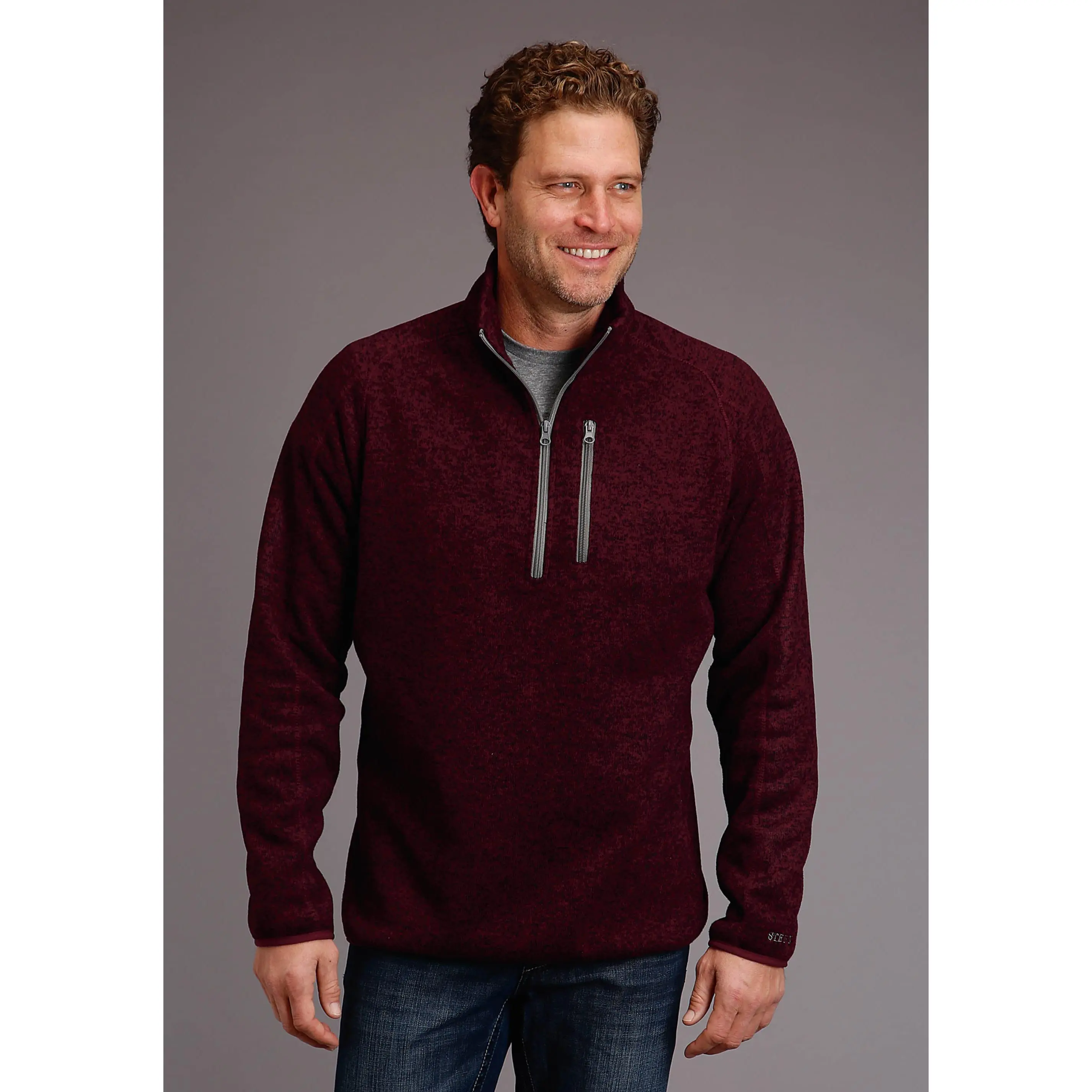 Men's Stetson Wine Western Quarter Zip Sweater