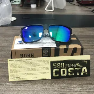 Costa Del Mar Polarized Sunglasses UV400 – Matte Black Frame & Blue Green Mirror Lens – Full Accessories Included