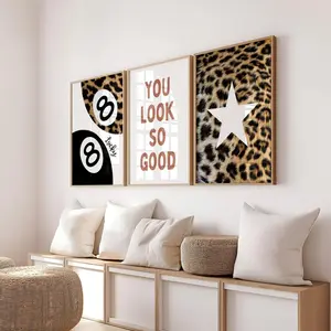 Set of 3 Leopard You Look So Good Prints, Lucky 8 Ball Cheetah Poster, Trendy Y2k Cheetah Print, Unique Art, Maximalist Aesthetic Room Décor