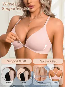 Women's Sexy Deep V Back Cross Adjustable Straps No Underwire Bra, Front Buckle Fitted Casual Bralette, Medium Support All Seasons Underwear