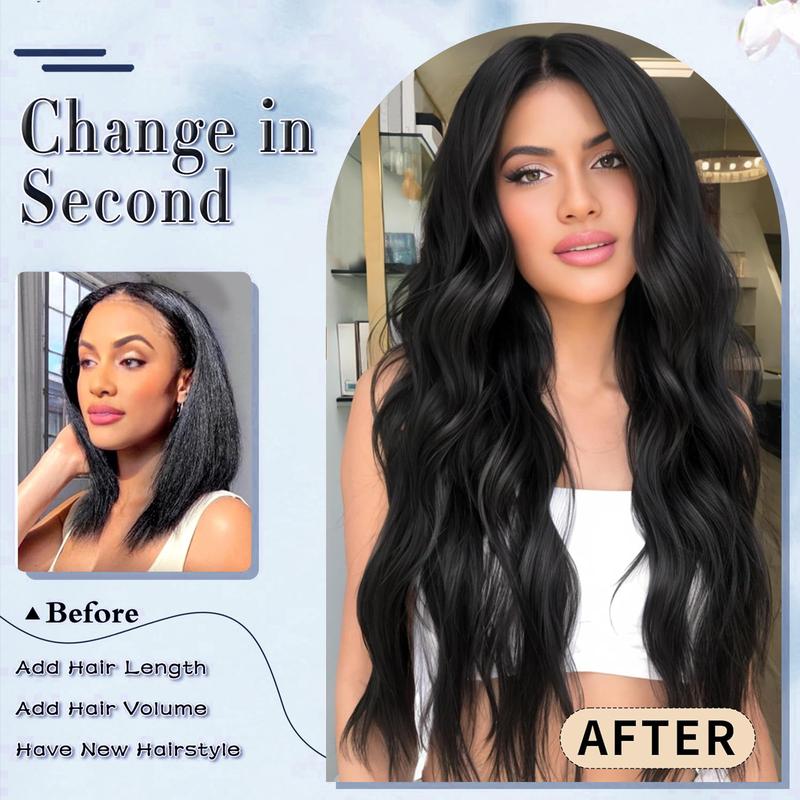 [Iridescent] Clip in Hair Extensions 24/20 Inch 4 PCS Synthetic Natural & Soft Hair & Blends Well Hair Extensions Long Wavy Hairpieces