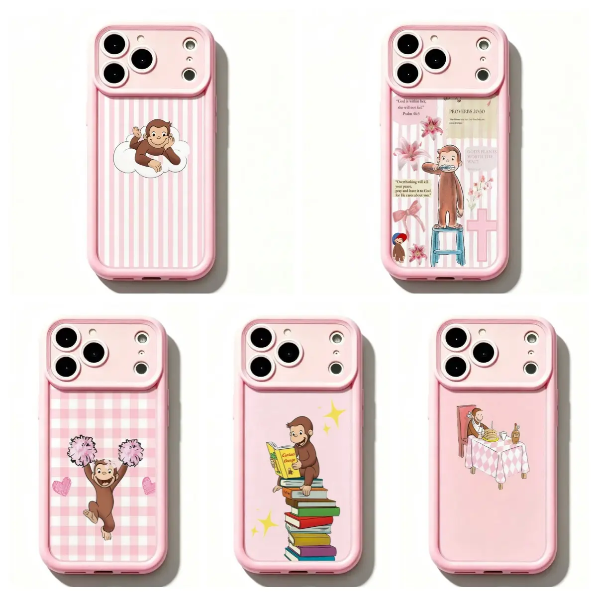 TY Pink Curious Georgee Cute Cartoon Monkey Phone Case for iPhone 17 16 15 14 13 12 11 Air Pro Max Plus Mini XR XS Shockproof Anti Drop Slim TPU Protective Cover Gift for Girls Kids Monkey Fans