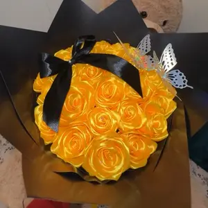 Luxury 25 Count Yellow Eternel Roses With Butterfly & Black Wrapping Paper flower bouquet decoration