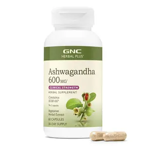 GNC Herbal Plus Ashwagandha 600mg, Stress Relief Support, 60 Capsules, Healthcare Fitness