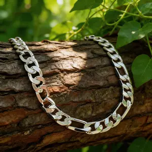925 Silver Plated Figaro Chain Necklace for Men, 55CM Length 10MM Width, Hypoallergenic Silver Necklace for Women, Unisex Cuban Link Chain Jewelry