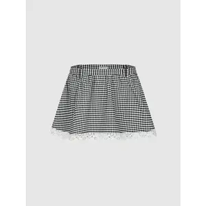 URBAN REVIVO 2026 Women's Mid-Waist A-Line Lace Skirts - Viscose-Cotton-Polyester Blend Fabric, Slight Stretch, XS-XL Sizes, Women's Bottoms