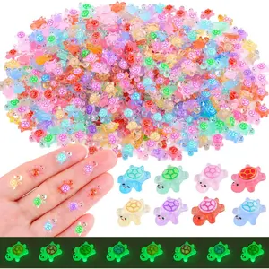 200PCS Mini Resin Animals Colorful Tiny Turtles Glow in Dark, Miniature Figures to Hide, Little Animal Toys Small Figurines for Topper Desk Garden Dollhouse Landscape Aquarium Ornaments Crafts & Decor