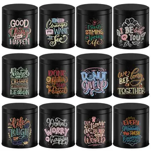 12 Pack 10 oz Candle Tins with Lids – Empty Candle cans for Candle Making, Black Decorative Candle Tins with Inspirational Quotes, Metal Candle Containers Making Supplies for Home DIY & Small Business