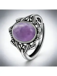 Bohemian Style Inlaid Natural Amethyst Luxurious 925 Silver Ring