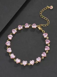 Heart-Shaped Bracelet, Hip-Hop Pop Style, Adjustable Tail Link, Unisex Jewelry Accessory, Copper Chain, Metal Plated Gold Setting, Exquisite Trendy Bracelet