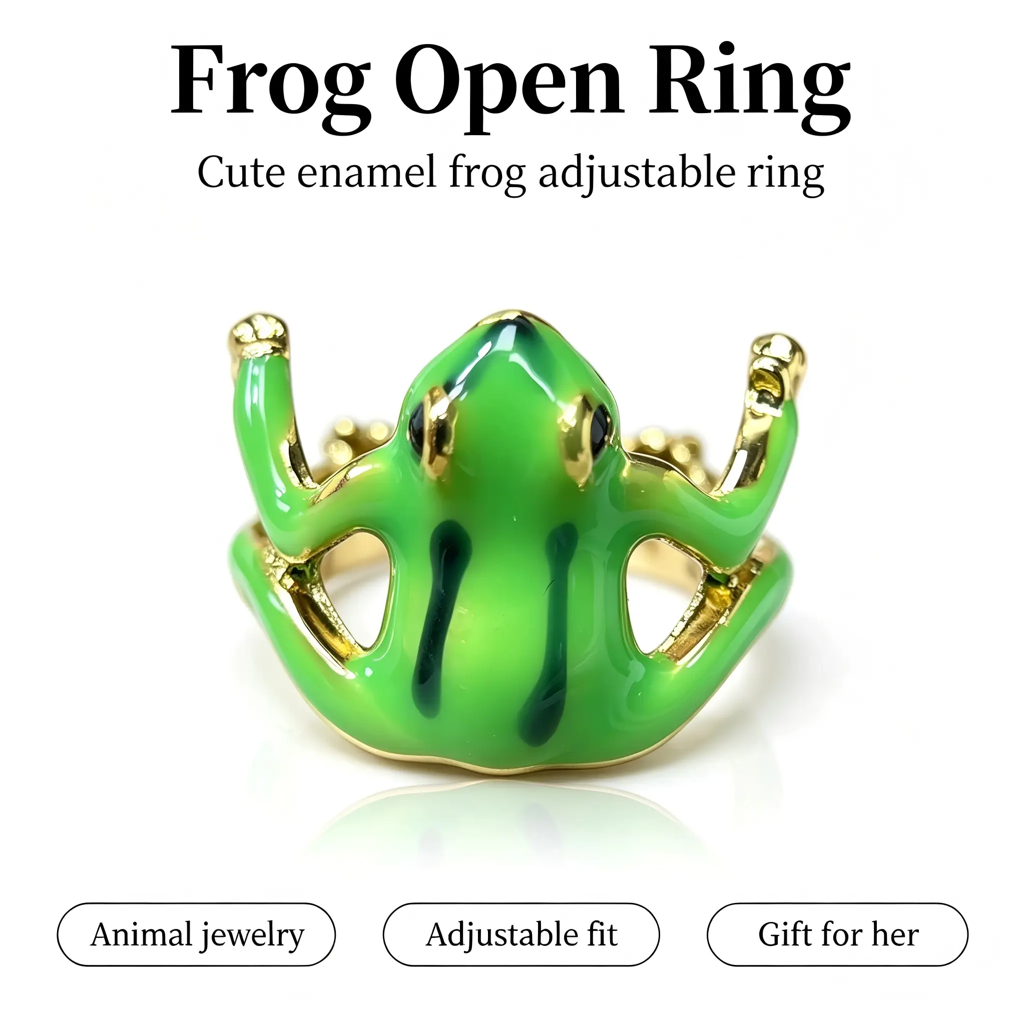 Lucky Leap Frog Ring - Animal Series Adjustable Funky Costume Jewelry (0.2 oz), Energy & Good Fortune Symbolism, Anniversary Gift for Couples