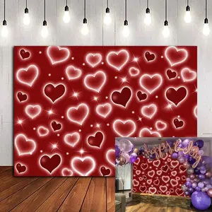Red Glitter Heart Backdrop Suitable for Valentine' Day, Baby Showers & Birthday Parties - Sparkling Horizontal Wall Decoration with Glittering Hearts, Romantic for ' Photo Background, Hang / Party Decor