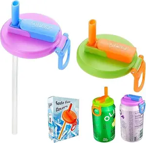 2 Color Soda Can Lids with Straw- Set of 2, Reusable pop can lids for Canned,BPA-Free Can Covers for Soda, Leak-Proof Design(Purple & Green)
