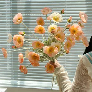 3 pcs artificial poppy flower bouquets, suitable for Valentine's Day gifts, beautiful floral arrangements, suitable for home decoration, durable artificial flower decoration, indoor and outdoor decoration, wedding decoration, Home Decor Accessory