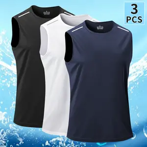 3-Pack Men’s Summer Outdoor Adventure Sports Tank Top, Quick-Dry Fabric with Reflective Stripes, for Camping, Hiking, River Trekking, and Team-Building Activities