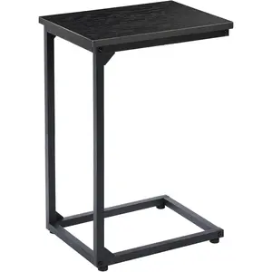 C Shaped End Table, Couch Tables That Slide Under, TV Tray Snack Table for Sofa, Small Side Table for Couch, Small Space, Living Room, Black