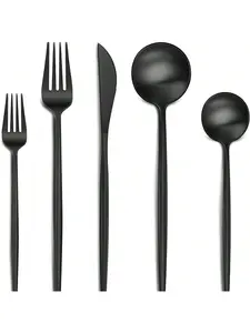 Durable Matte Black Silverware Set 20-Piece 18/8 Stainless Steel Flatware Sets For 4 Elegant Dining Utensils For Home Kitchen Restaurant Modern Cutlery Set With Matte Finish