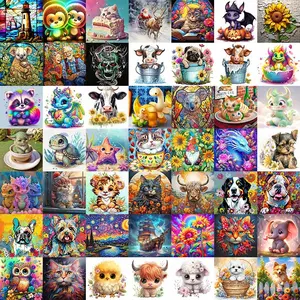 Random Cartoon Animal Pattern Diamond Arts Colorful Painting Kit, DIY 5D Diamond Arts Colorful Painting Kit for Beginner, Wall Art Decor for Home