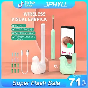 JPHYLL Wireless Visual Earpick with 6 LED Camera 1080P HD Resolution Type-C Charging 8 Accessories for iPhone & Android Ear Cleaning Tool - Green-Bird