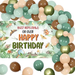1Set Bug Birthday Decorations Insect Birthday Party Decorations Buzz Hop Crawl Bugs Birthday Backdrop Banner Balloon Garland Green for Boy Girl Spring Summer Tropical Reptile Rainforest Party
