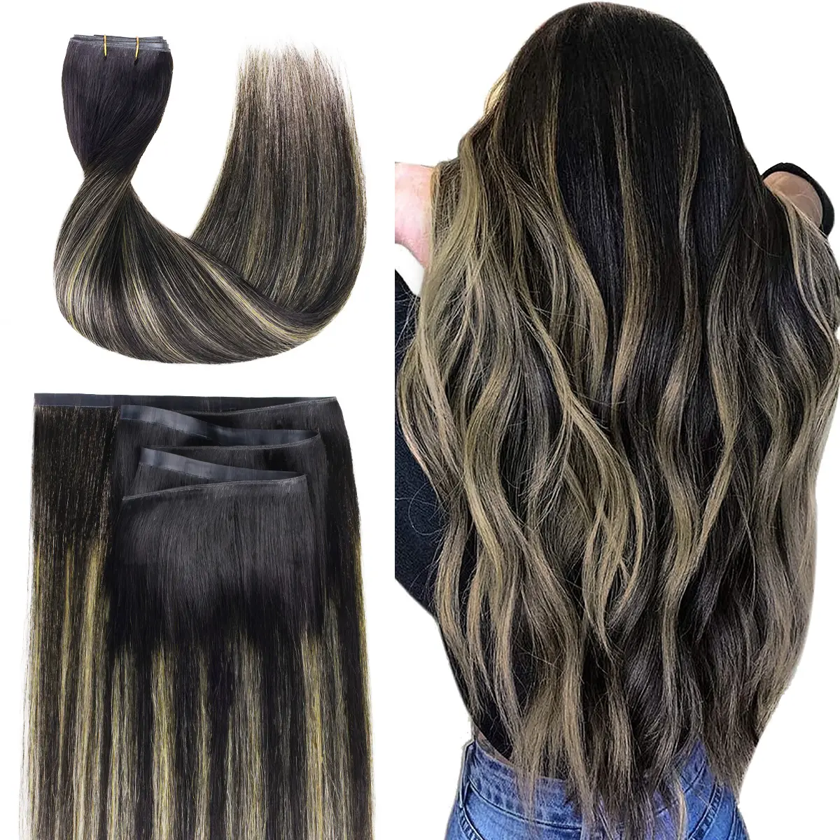 #1B/19/1B Balayage Natural Black to Light Blonde