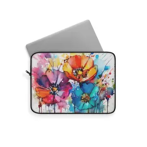 Vibrant Floral Laptop Sleeve, Colorful Computer Case, Gift for Her, Flower Print, Artistic Tech Accessory, Office Decor