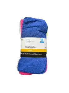 Mainstays 18 Pack Assorted Cotton Terry Thin Washcloths 100% Cotton Soft Absorbent Bath Towels