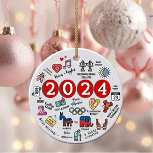 2024 Christmas Ceramic Ornament, 2024 Year in Review Trump Ceramic Ornament, Major Notable Events Ornament, Funny Cute Year to Remember Commemorative