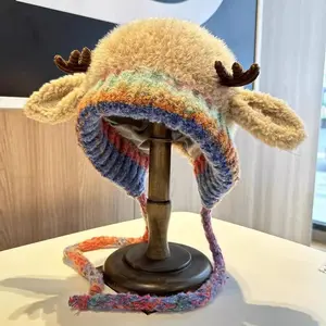 Christmas Reindeer Antler Hat, Knitted Warm Winter Hat with Ear Protection, Windproof and Cozy, Adjustable Size Fits Kids to Adults, Multi-use Design ?C Can Also Be Used as a Handbag