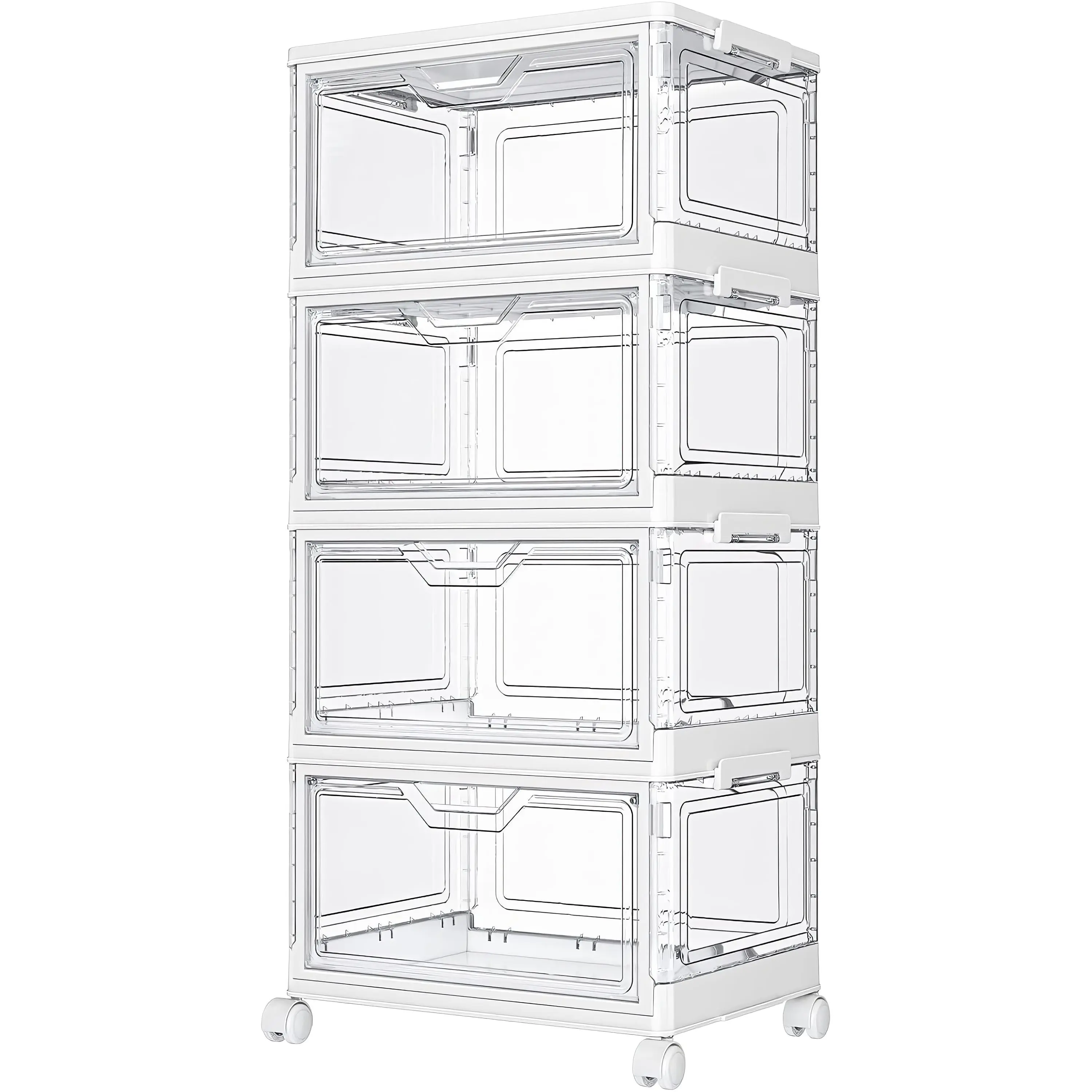 Clear Storage Bins with Lids - 4 Tier 23qt Plastic Stackable Bins | Closet Organizers Box for Bedroom, Living Room, 23 QT Folding Box with Magnetic door