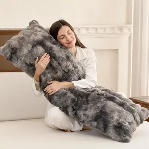 Fluffy Body Pillow for Adults, Fuzzy Faux Fur Body Pillow with Shredded Memory Foam, Adjustable Support for Side Sleepers, Pregnancy & Bedding Decor, Gifts, 20 x 54 Inch, Grey