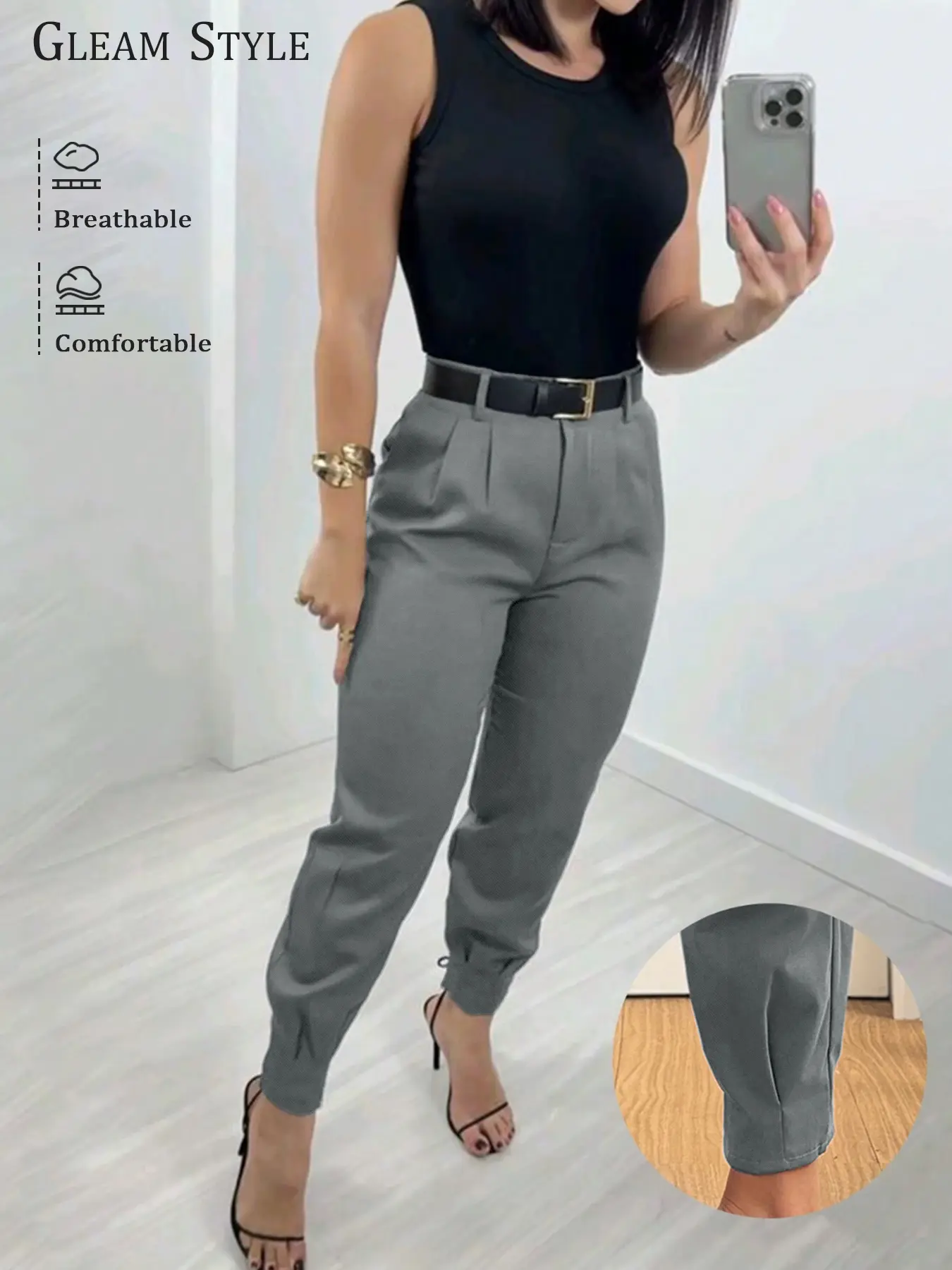 Women's Plain Basic Fitted Long Pants Trouser, Casual Work Pants, Casual Commuter Wear, Casual Comfy Pants, Casual Comfy Trousers, Casual Spring & Fall Wear, Simple Career Style, Ideal for Daily Use, Comfortable All-Season Garment, Casual Fitted Bottoms