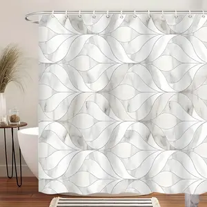 Marble Geometric Shower Curtain, Modern Minimalist Extra Large Waterproof Thickened Mildew-Proof Bathroom Partition Curtain for Dry-Wet Separation, Durable Polyester Fabric Included & 12 Hooks for Easy Hanging, Bathroom Decoration Home Decor, Ideal Gift