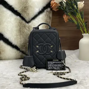 Pre-owned CHANEL CC Filigree Mini Vertical Case Bag in Black Caviar Leather with Gold Tone Hardware 866
