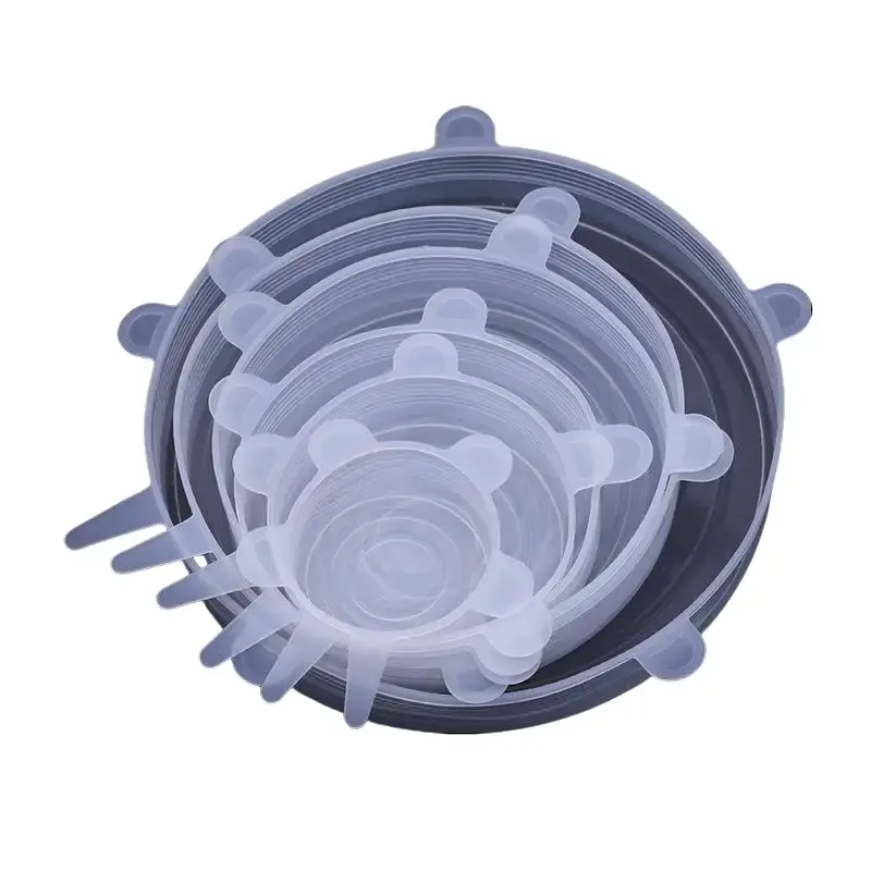 Silicone Food Storage Lids Set, Reusable & Durable - Perfect for Kitchen Organization - Clear & Transparent, extension lid, bowl lid, elastic silicone lid, universal adaptability lid- 6-Piece Set