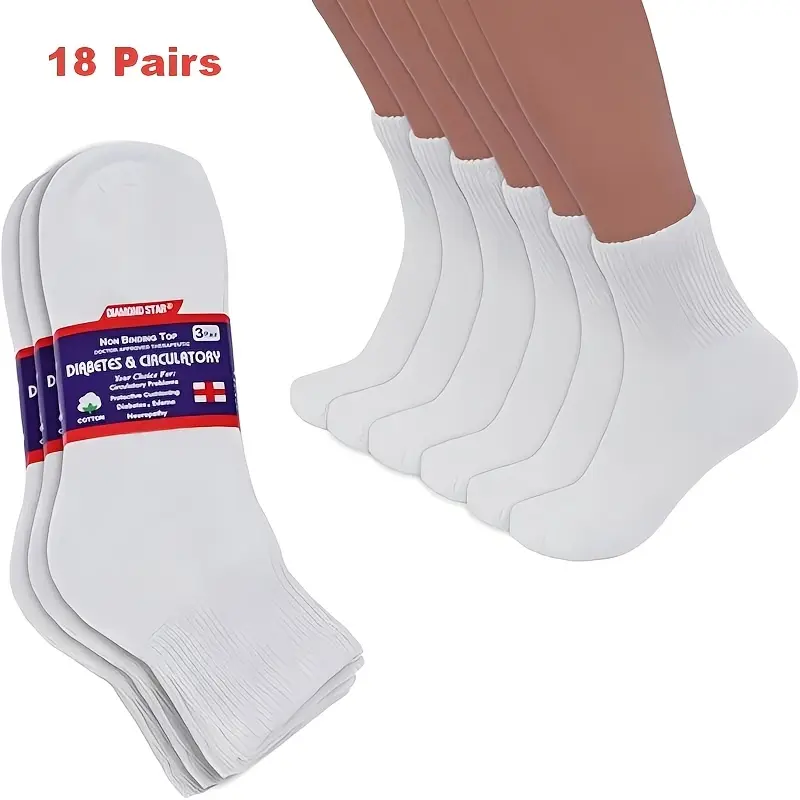 Men's Breathable Cotton Ankle Socks - 18 Pairs Cushioned Diabetic Socks with Non-Restrictive Design for Extra-Wide, Swollen Feet