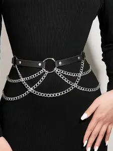New Waist Chain Decoration PU Fringe Metal Multi-Layer Chains Punk Body Sexy Hollow Out Belt Accessory Body Jewelry