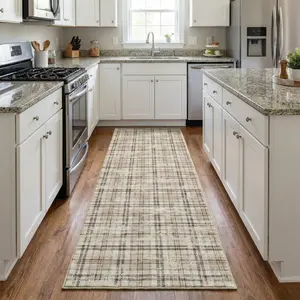 Modern Plaid Washable Rug 2x10FT Rug for Living Room Soft Large Area Rug for Bedroom Tartan Non Shedding Non Slip Throw Rugs Stain Resistant Carpet for Dining Room Nursery,Beige