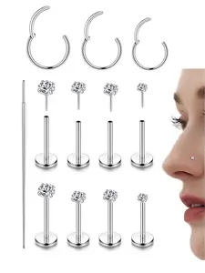 Stainless Steel Nose Ring, Hinged Nose Ring, Rhinestone Nose Ring, Cute Nose Piercing Jewelry for Women & Men, Fashion Jewelry for Party, Daily Clothing Decor, Trendy All-match & Exquisite Jewelry for Birthday Gift, Mom Gifts