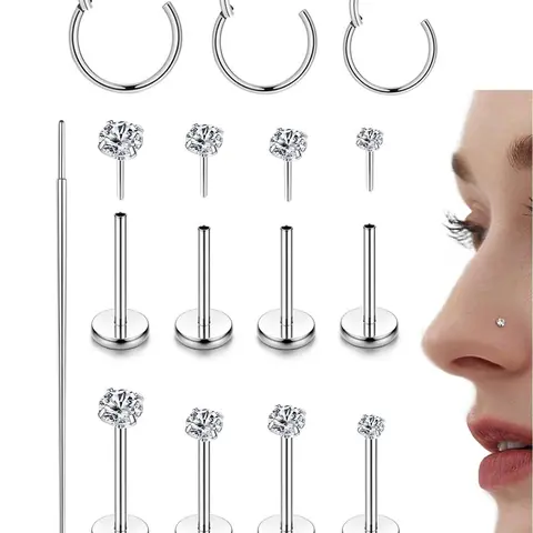 Stainless Steel Nose Ring, Hinged Nose Ring, Rhinestone Nose Ring, Nose Rings Hoops, Body Piercing Jewelry, Body Jewellery, Nose Piercing Jewelry for Women & Men, Jewelry for Party, Daily Clothing Decor, Jewelry for Birthday Gift, Mom Gifts