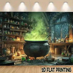 2D Flat Banners 1pc Mystical Apothecary Cauldron Green  Theme designfor parties, events and home decor, perfect for living rooms