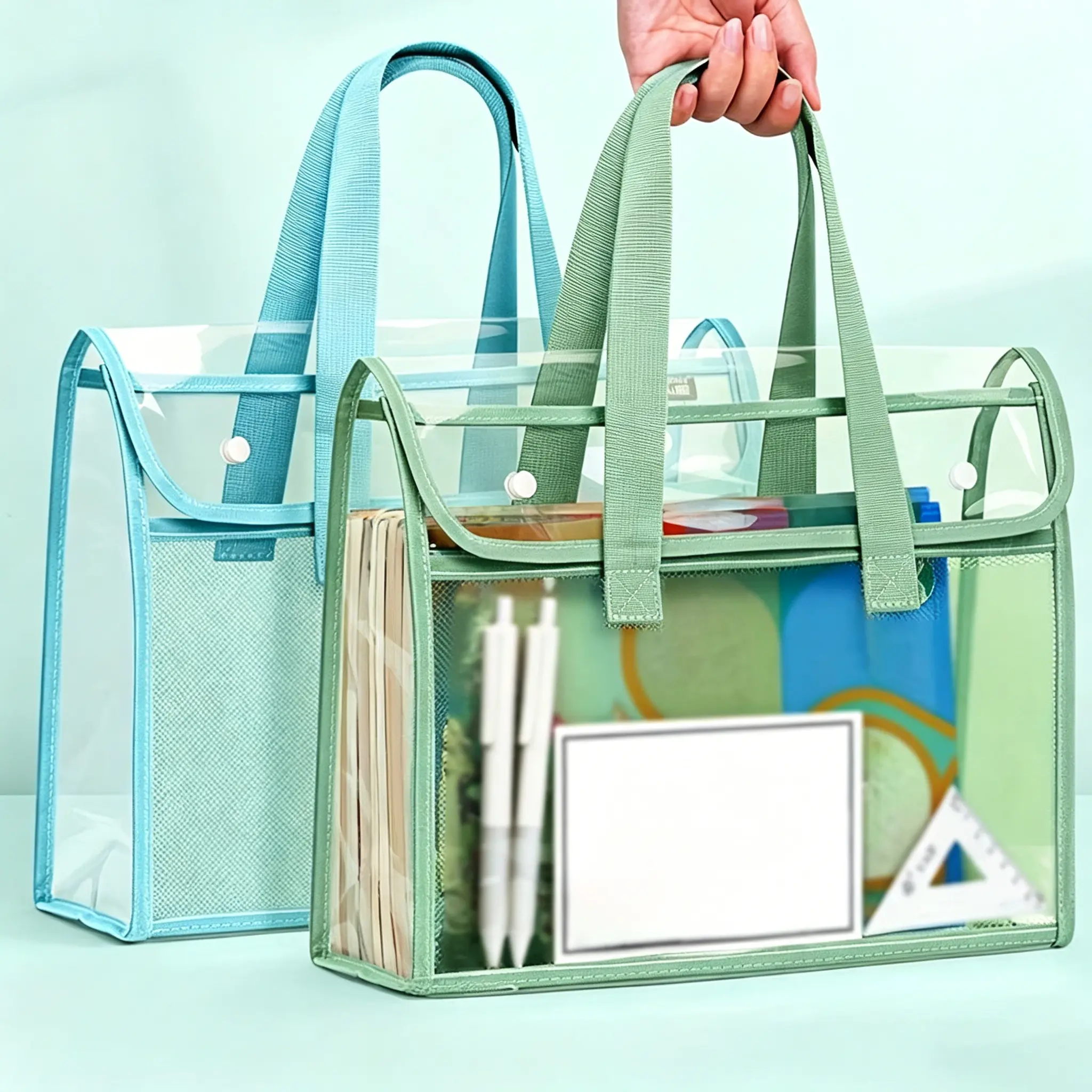 [Clearance Sale] Handheld Transparent Plastic Storage Case - Waterproof Portable Pouch for Sports, Outdoor Gym Use - Clear Document, Book Organizer Bag