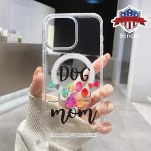 Cute Colored Dog Paws Pattern Magnetic Phone Case Supports Wireless Charging for iPhone 15 16 14 Pro Max 13 12 11 XR XS Plus E Shockproof Non Slip Protection Silicone Transparent Acrylic Large Hole Cover Cellphone Protective