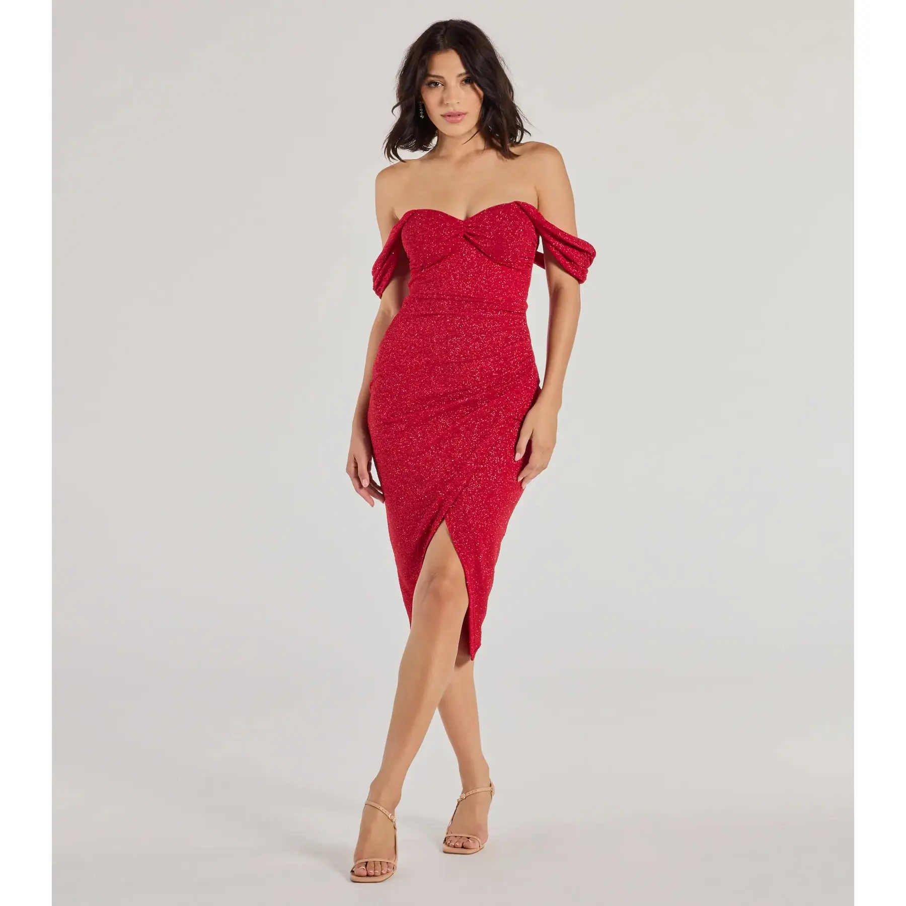 Lennon Glitter Knit Off-The-Shoulder Midi Dress - TikTok Shop Lennon Glitter Knit Off-The-Shoulder Midi Dress - TikTok Shop