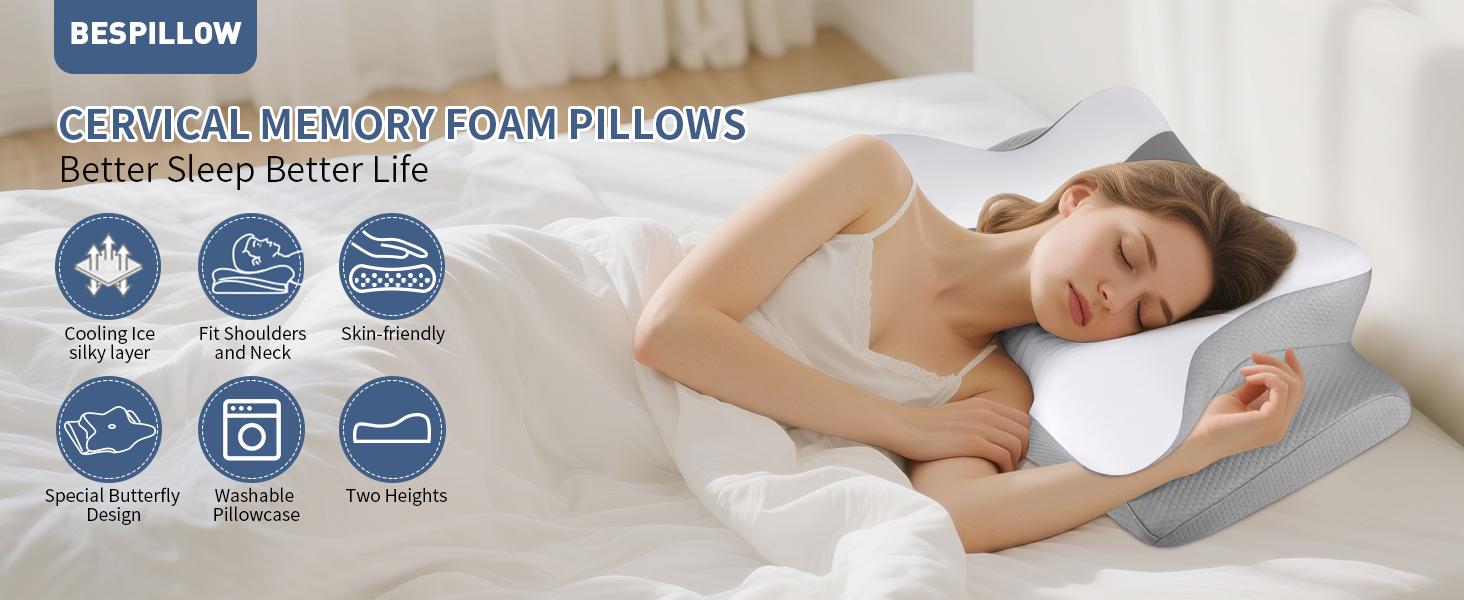 Cervical Neck Pillow for Pain Relief - Ergonomic Pillow Side Sleeper Pillow for Sleeping, Orthopedic Bed Pillow Neck Support Pillow, Contour Memory Foam Pillows for Side Back Stomach Sleepers