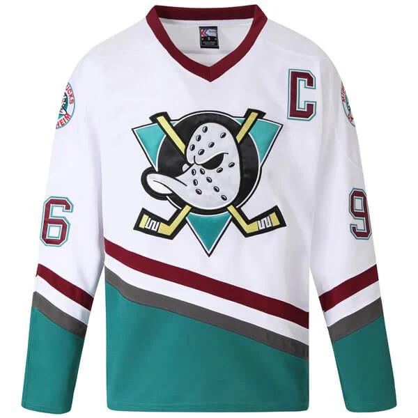 Men's Vintage D2 Mighty Ducks White Ice Hockey Jersey #96 Conway